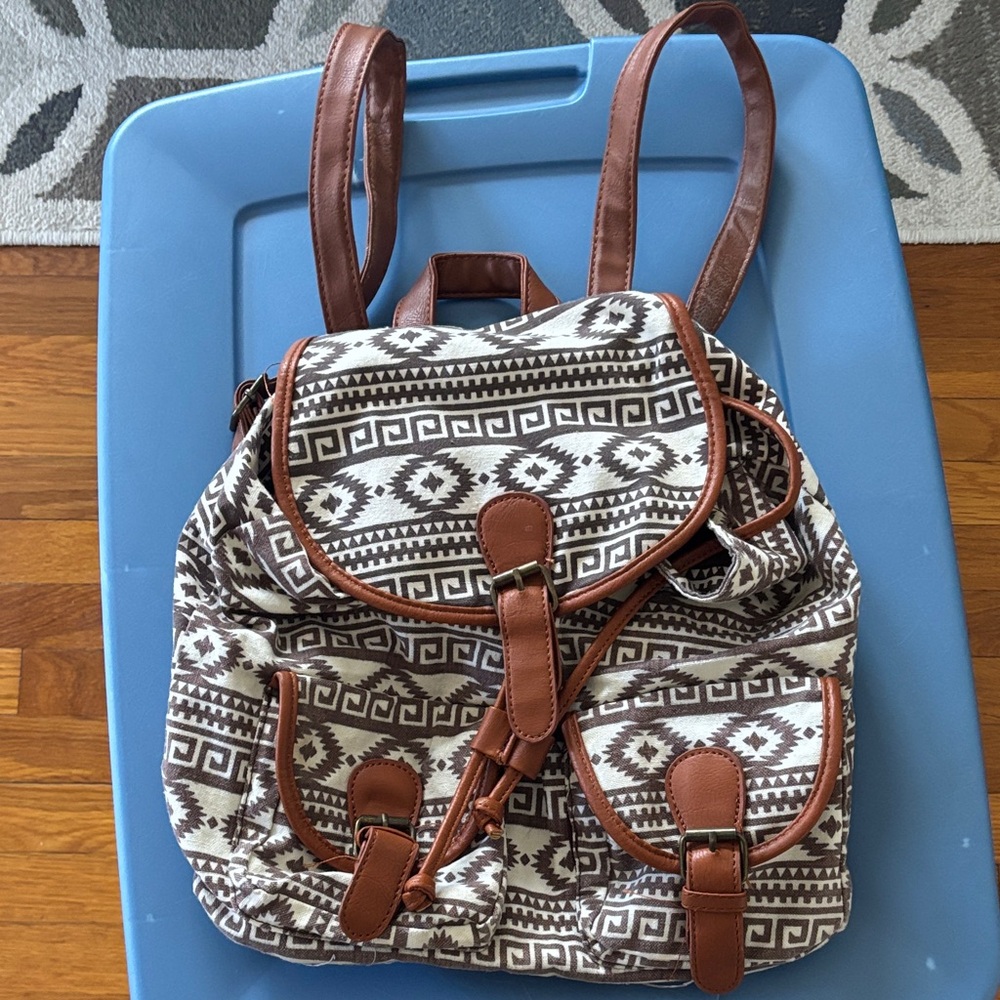 Simons Brown and Cream Geometric Backpack